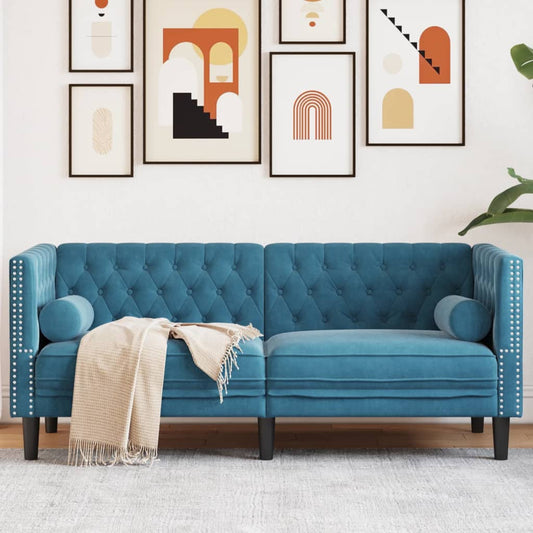 Chesterfield Sofa med Bolsters 2-personers Blue Velvet