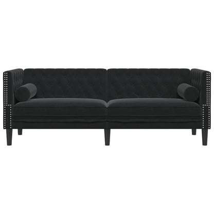 Chesterfield Sofa med Bolsters 3-personers sort fløjl