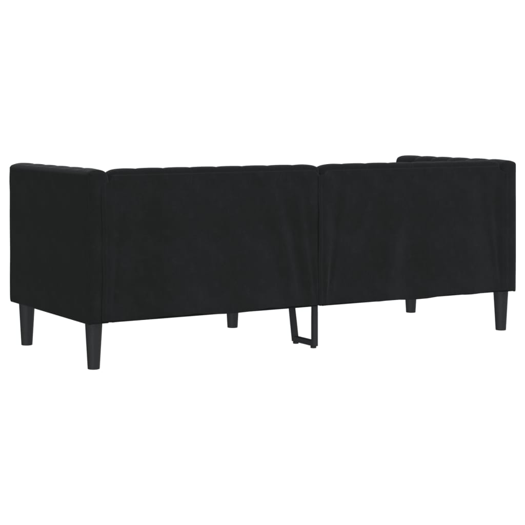 Chesterfield Sofa med Bolsters 3-personers sort fløjl