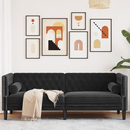 Chesterfield Sofa med Bolsters 3-personers sort fløjl
