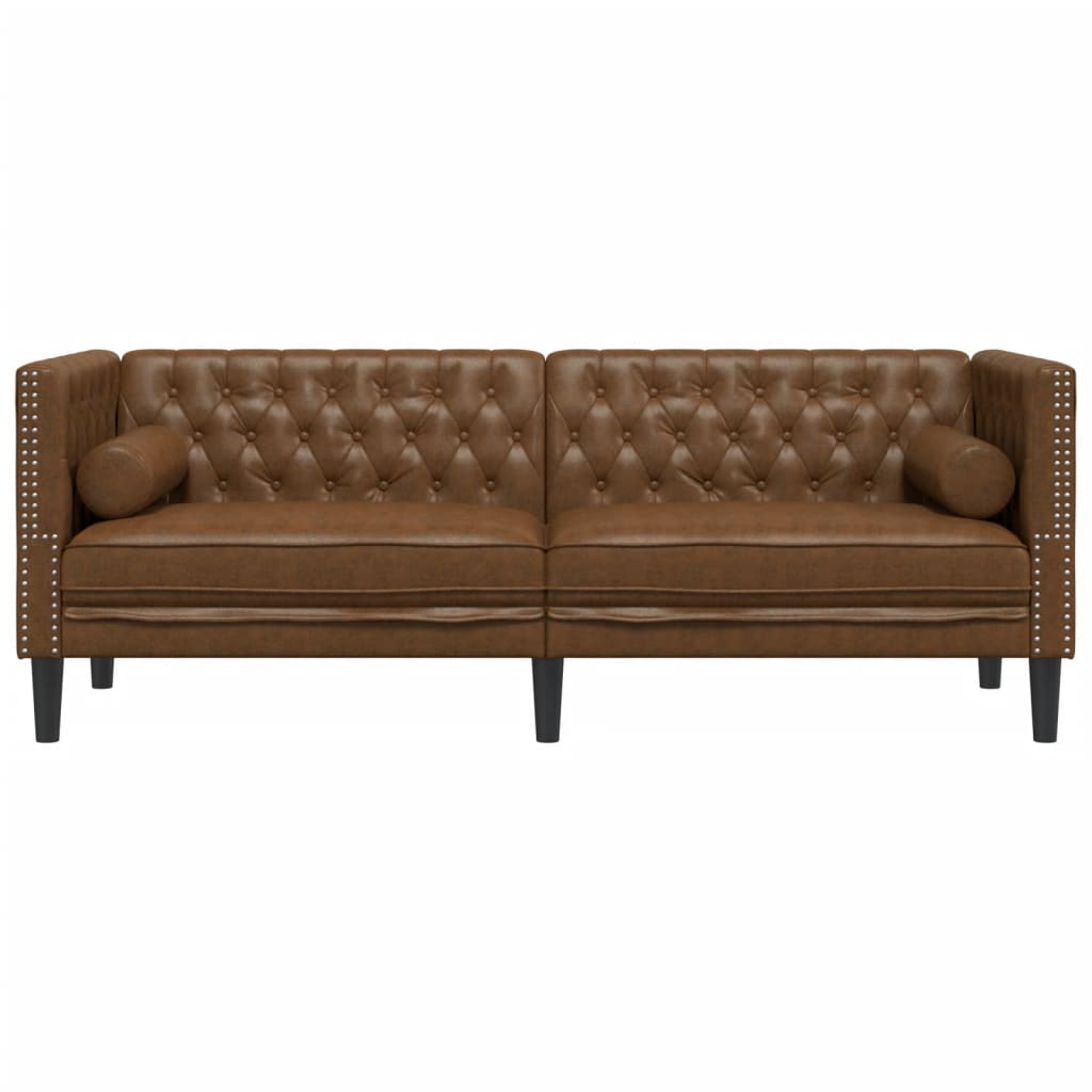 Chesterfield-Sofa 3-Sitzer Braun Kunstleder in Wildleder-Optik