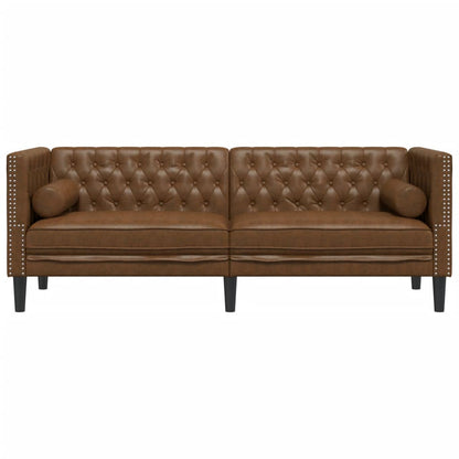 Chesterfield-Sofa 3-Sitzer Braun Kunstleder in Wildleder-Optik