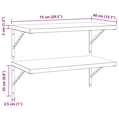 Wandregale 2 Stk. 75x40 cm Silbern Edelstahl