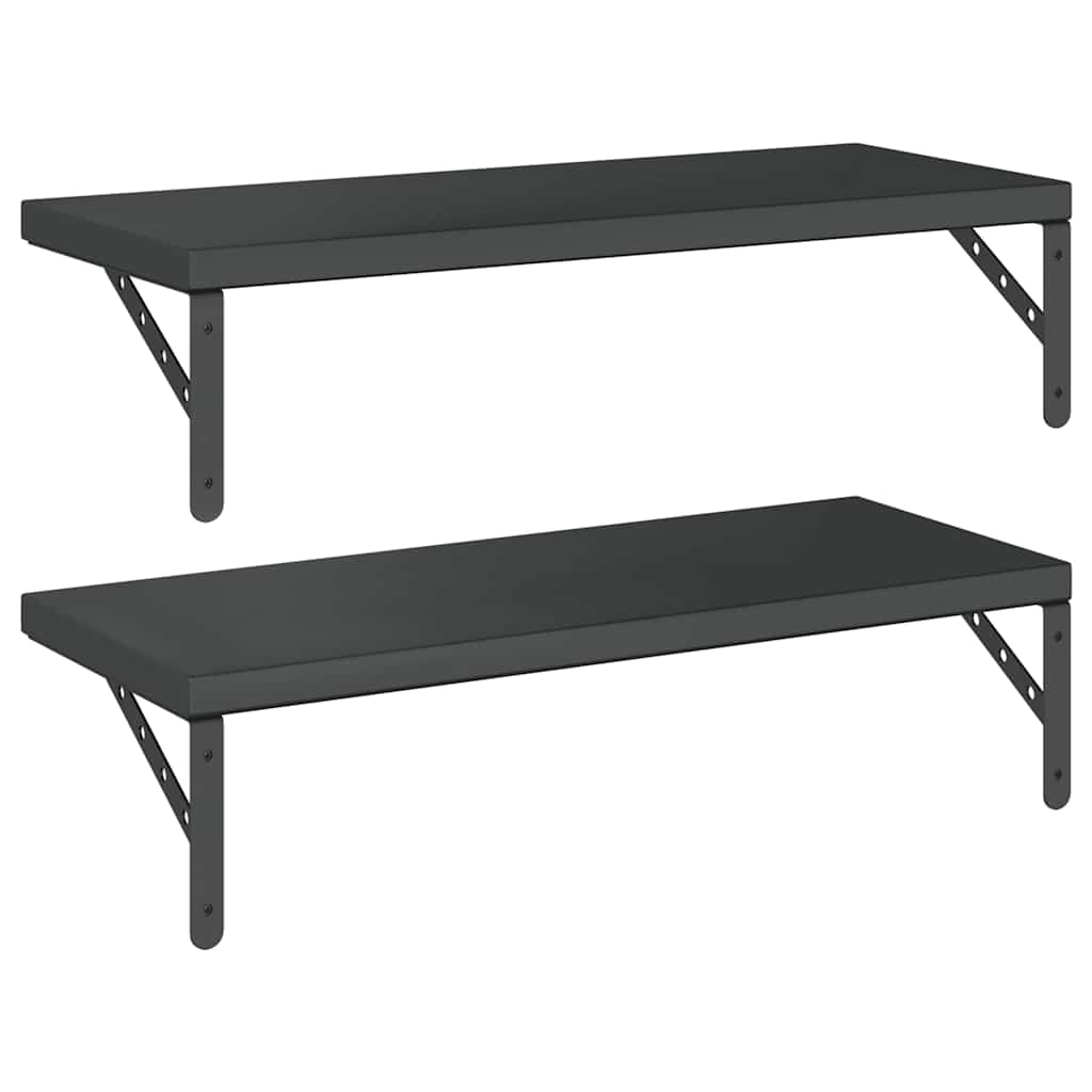Wandregale 2 Stk. 75x30 cm Schwarz Edelstahl