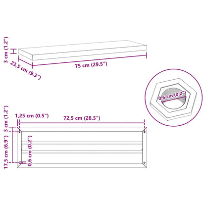 Wandregale 2 Stk. 75x23,5x3 cm Silbern Edelstahl