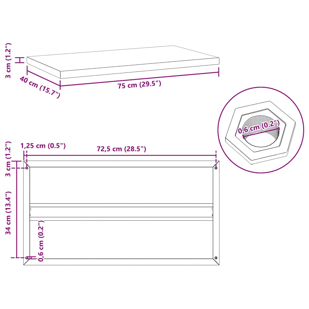 Wandregale 2 Stk. 75x40x3 cm Schwarz Edelstahl