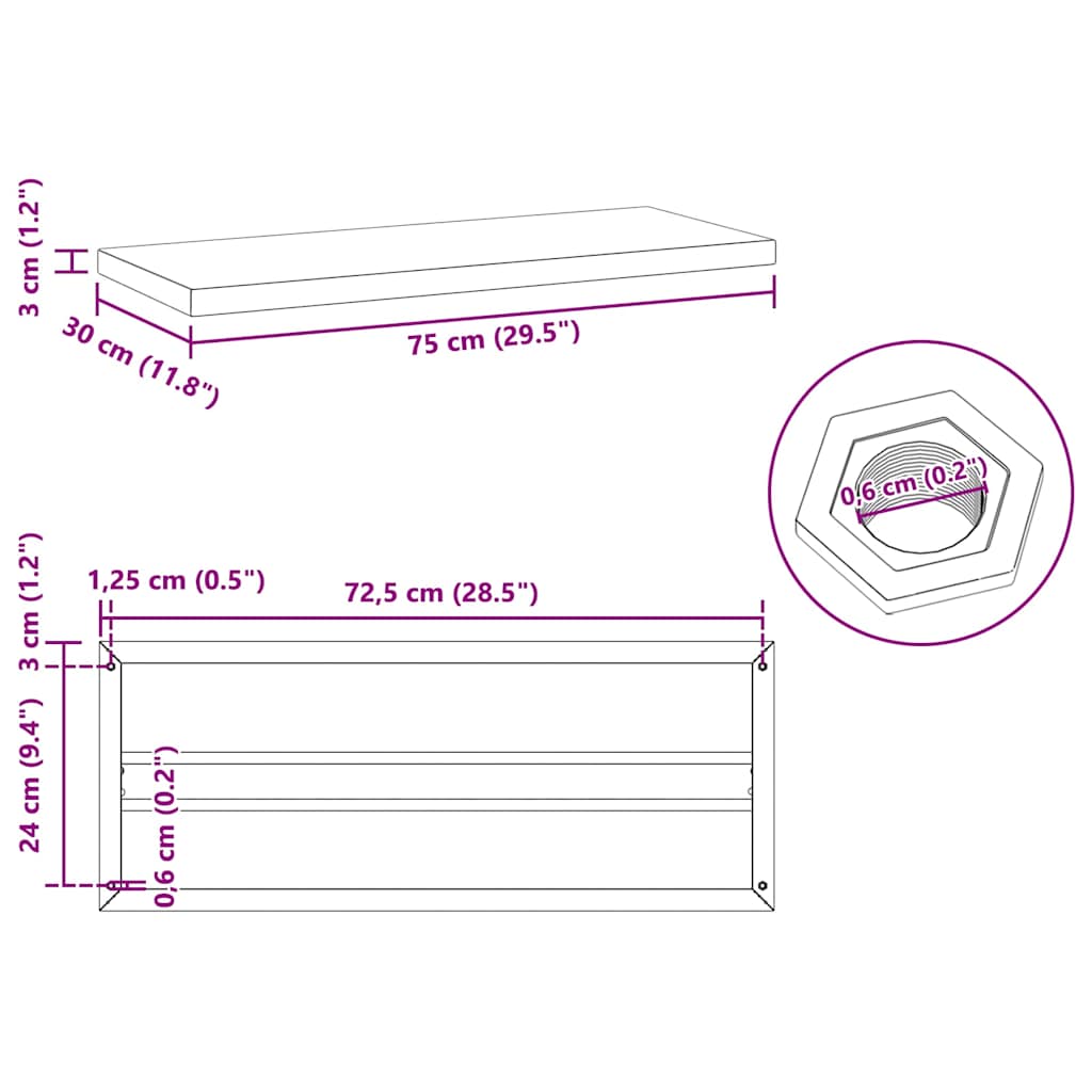 Wandregale 2 Stk. 75x30x3 cm Schwarz Edelstahl