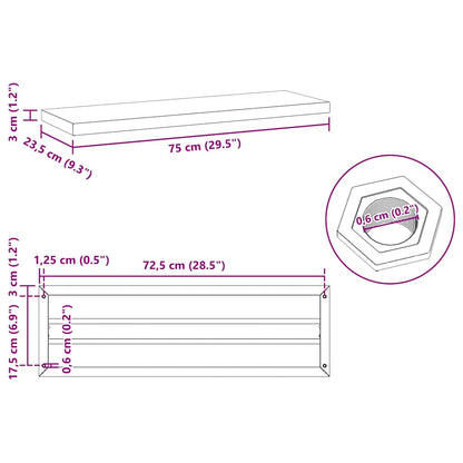 Wandregale 2 Stk. 75x23,5x3 cm Schwarz Edelstahl
