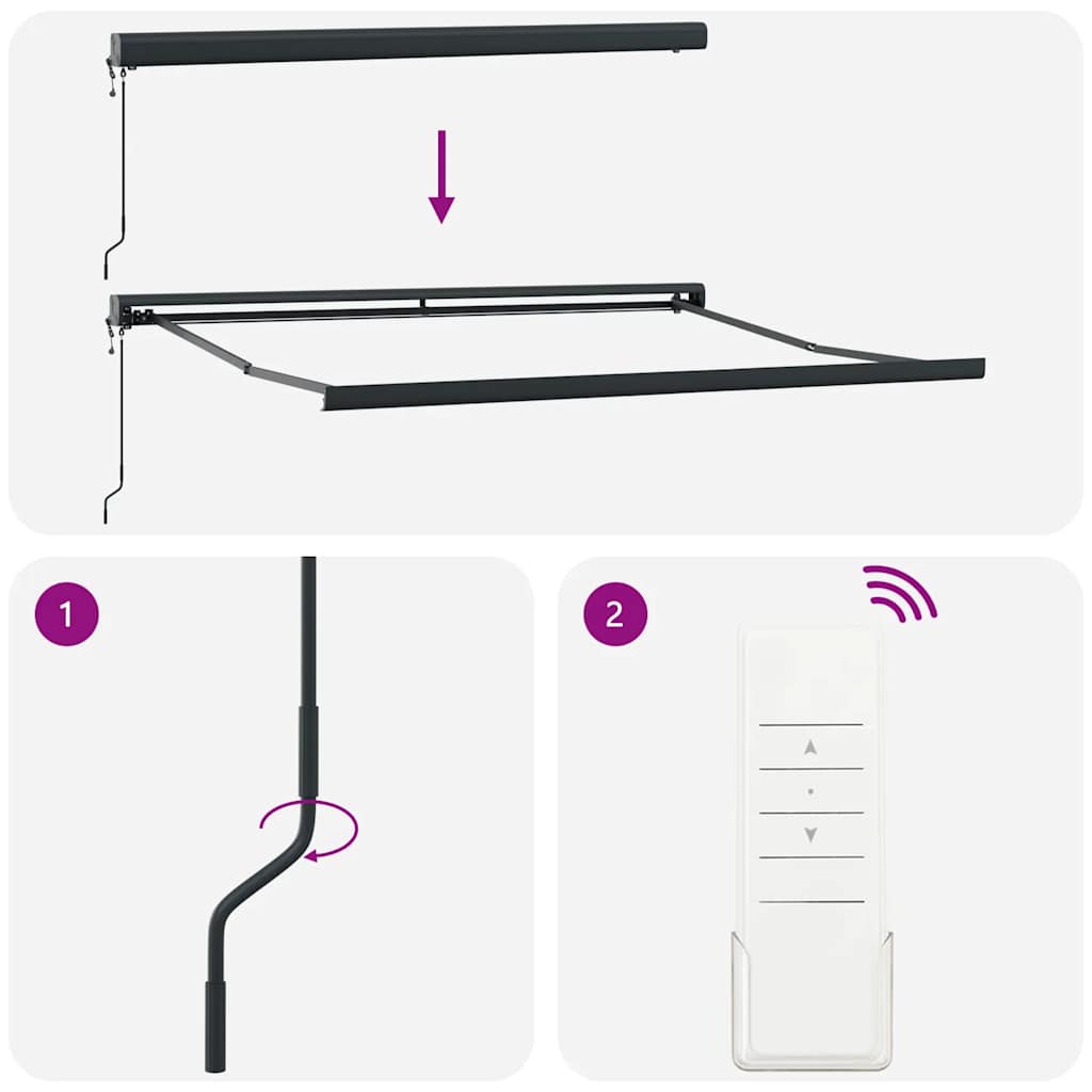 Markise Einziehbar Anthrazit und Weiß 3x2,5 m Stoff & Aluminium
