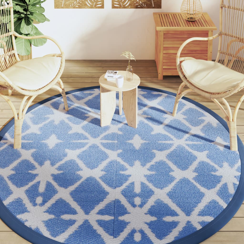 Outdoor-Teppich ARAKIL Blau und Weiß Ø200 cm PP