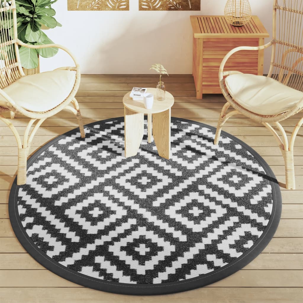 Outdoor-Teppich ARAKIL Weiß und Schwarz Ø160 cm PP
