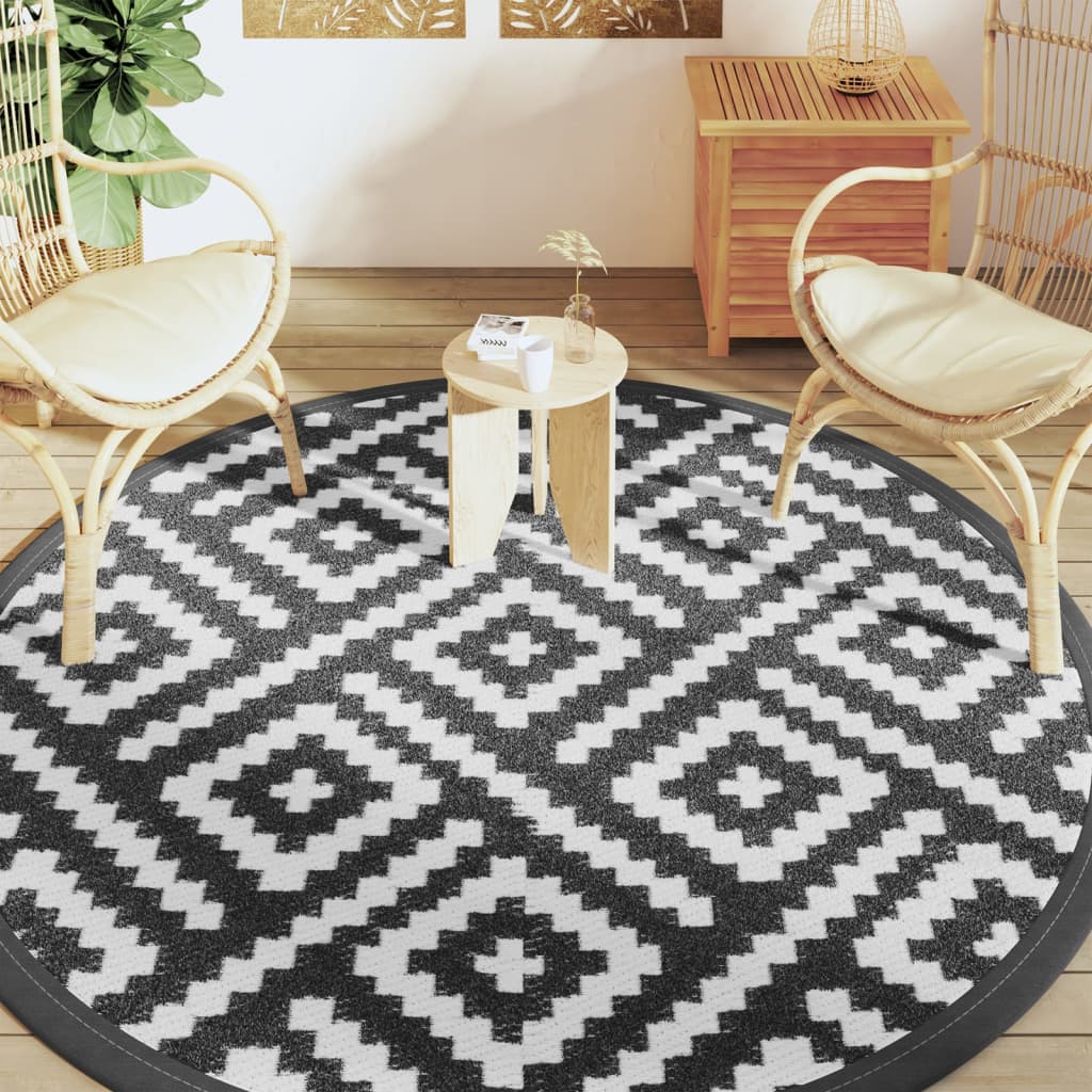 Outdoor-Teppich ARAKIL Weiß und Schwarz Ø200 cm PP