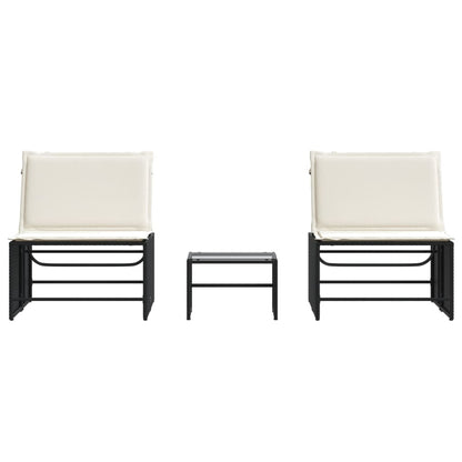 Modulare Sonnenliegen 2 Stk. mit Tisch Schwarz Poly Rattan