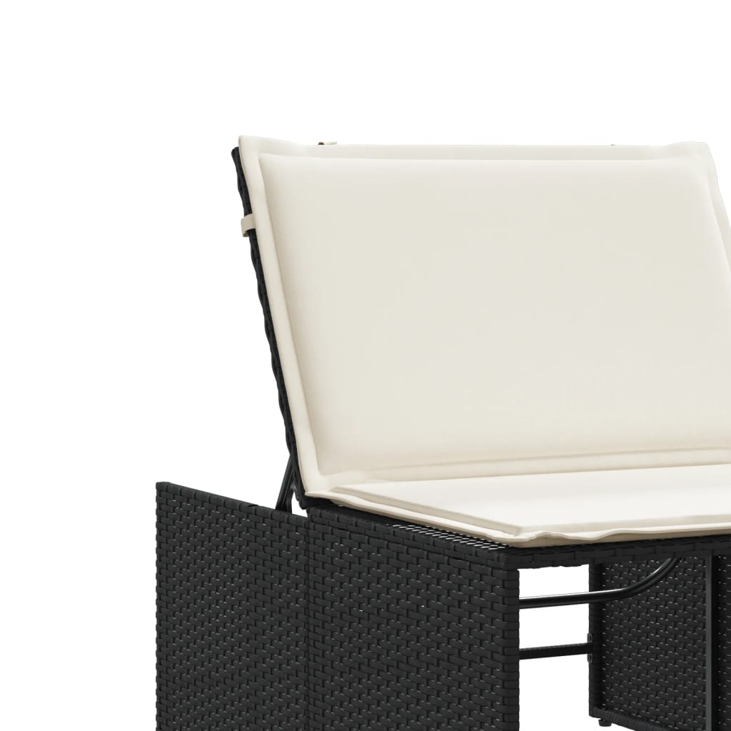 Modulare Sonnenliegen 2 Stk. mit Tisch Schwarz Poly Rattan