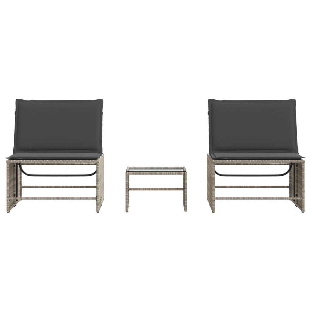 Liggestole 2 stk med bord lys grå polyrattan
