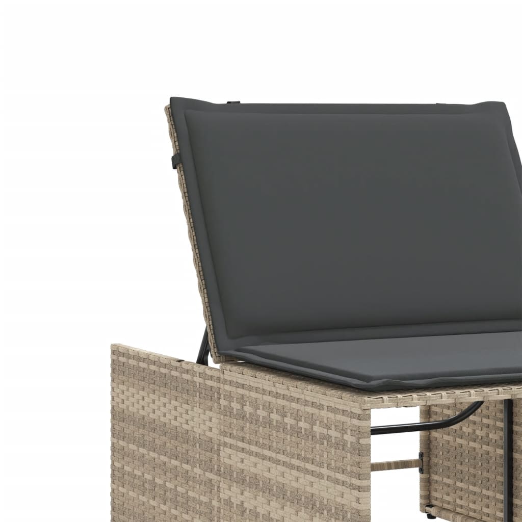 Liggestole 2 stk med bord lys grå polyrattan