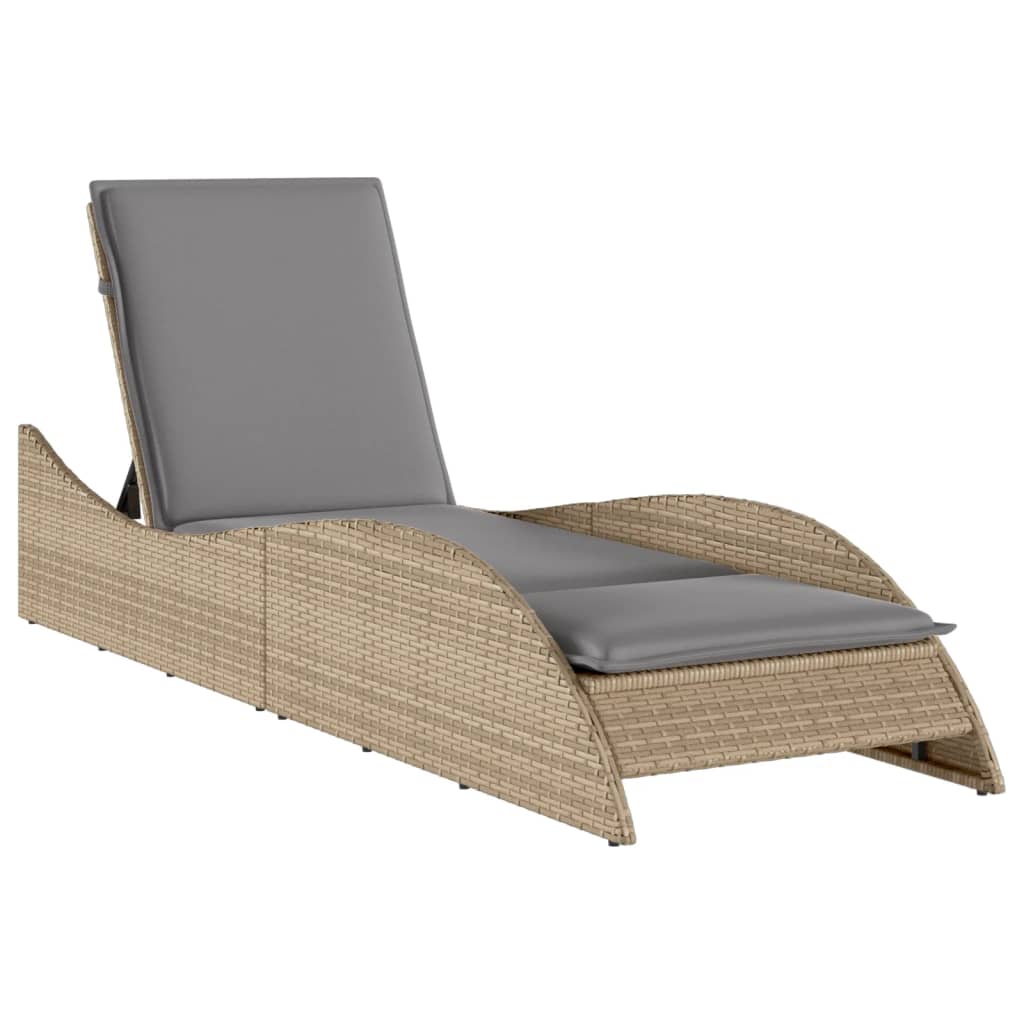 Solseng med pude Beige 60x205x73 cm Poly Rattan