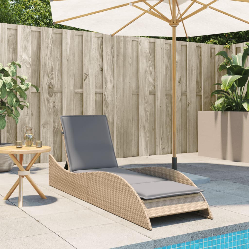 Solseng med pude Beige 60x205x73 cm Poly Rattan