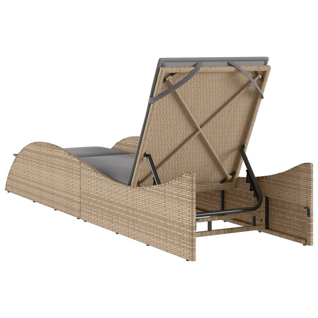 Solseng med pude Beige 60x205x73 cm Poly Rattan