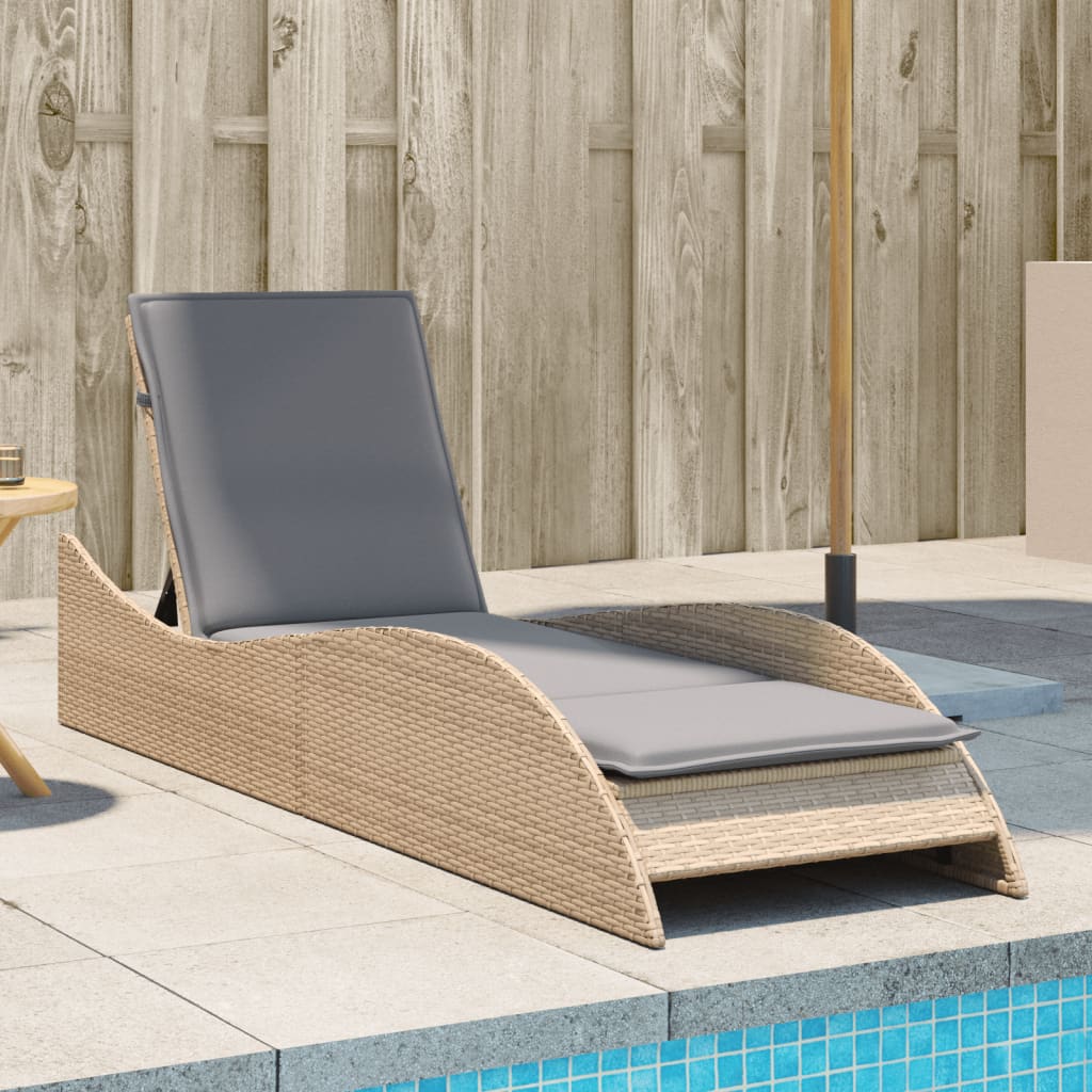 Solseng med pude Beige 60x205x73 cm Poly Rattan
