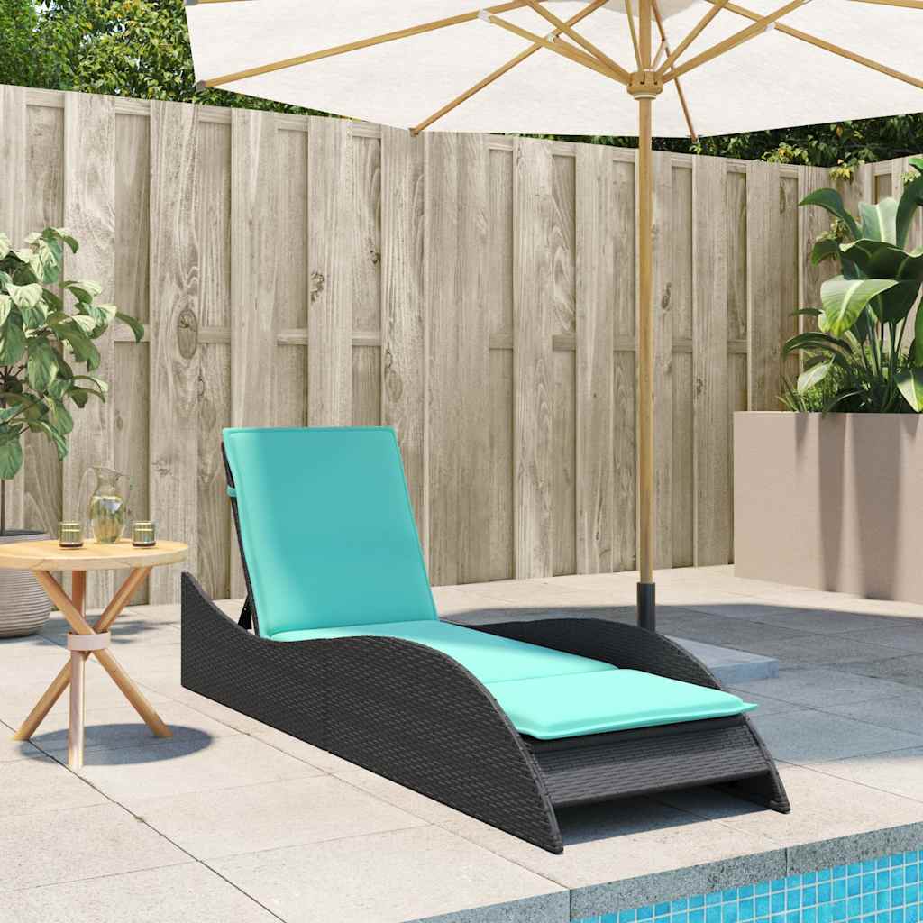 Sonnenliege mit Kissen Schwarz 60x205x73 cm Poly Rattan