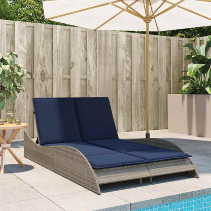 Sonnenliege mit Kissen Grau 114x205x73 cm Poly Rattan