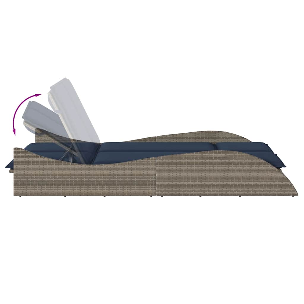 Sonnenliege mit Kissen Grau 114x205x73 cm Poly Rattan