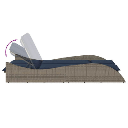 Sonnenliege mit Kissen Grau 114x205x73 cm Poly Rattan