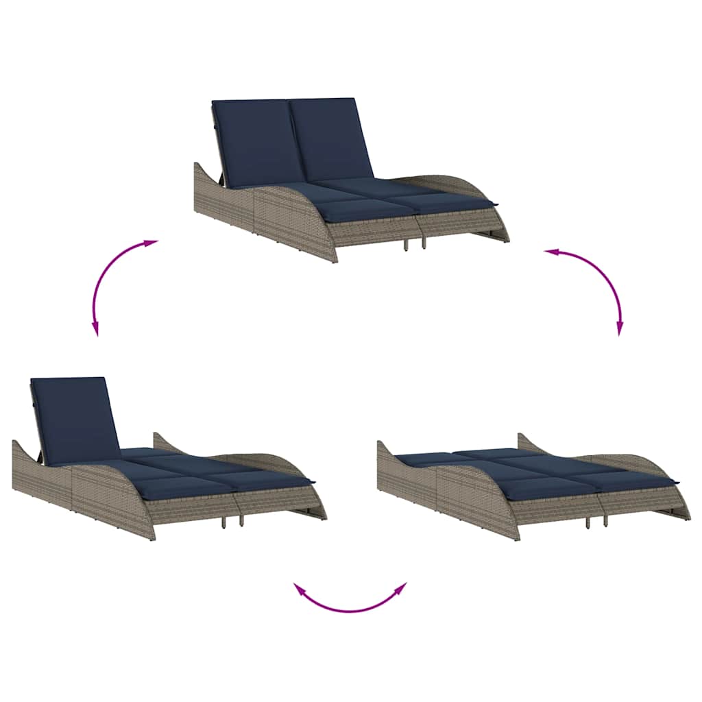 Sonnenliege mit Kissen Grau 114x205x73 cm Poly Rattan