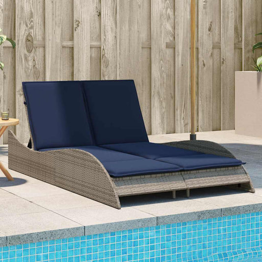 Sonnenliege mit Kissen Grau 114x205x73 cm Poly Rattan
