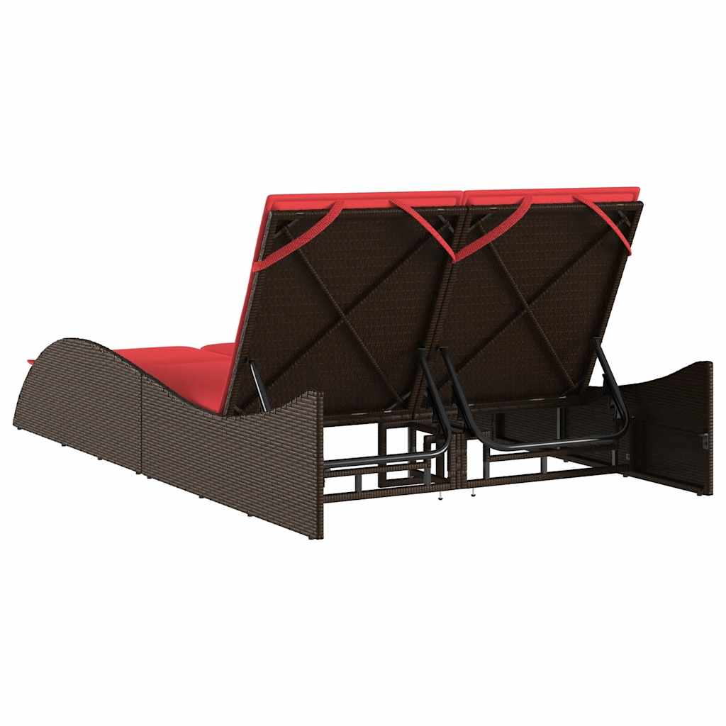 Sonnenliege mit Kissen Braun 114x205x73 cm Poly Rattan