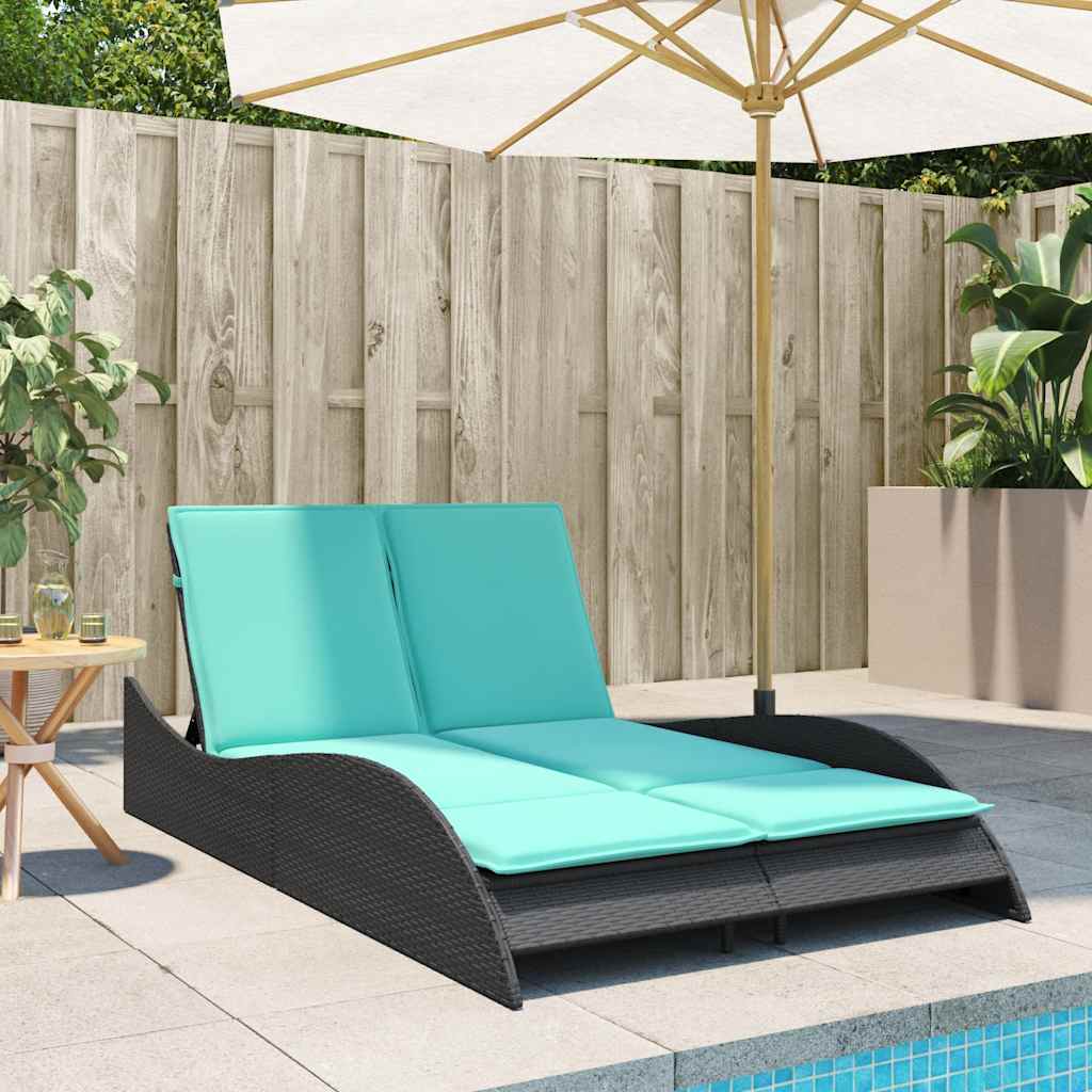 Sonnenliege mit Kissen Schwarz 114x205x73 cm Poly Rattan