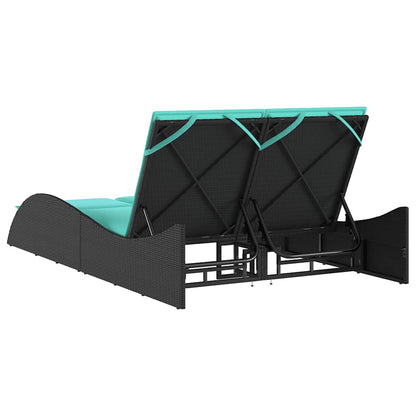 Sonnenliege mit Kissen Schwarz 114x205x73 cm Poly Rattan