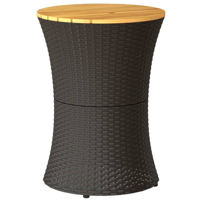 Havebord trommeform sort polyrattan massivt træ