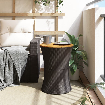 Havebord trommeform sort polyrattan massivt træ