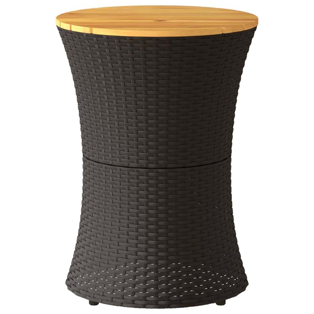 Havebord trommeform sort polyrattan massivt træ