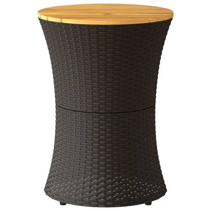 Havebord trommeform sort polyrattan massivt træ