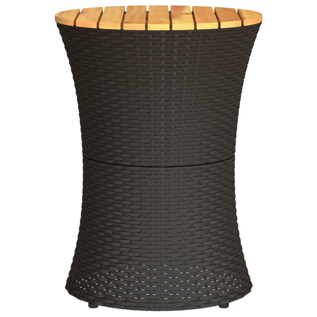 Havebord trommeform sort polyrattan massivt træ
