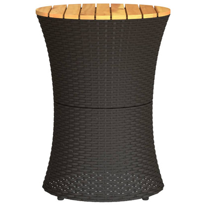 Havebord trommeform sort polyrattan massivt træ
