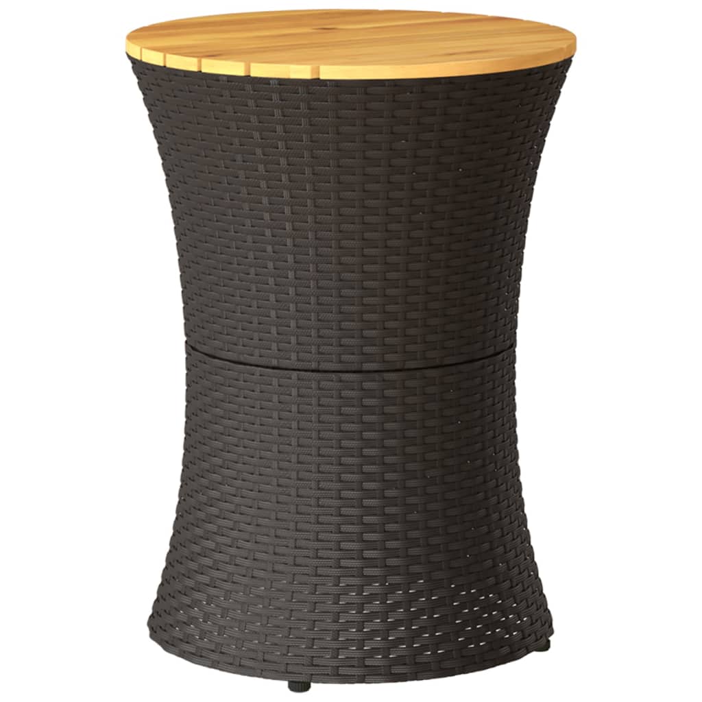 Havebord trommeform sort polyrattan massivt træ