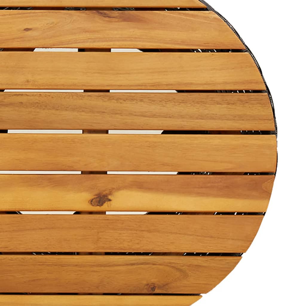Havebord trommeform sort polyrattan massivt træ
