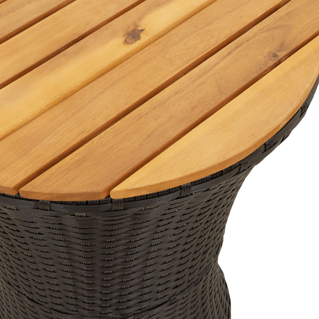 Havebord trommeform sort polyrattan massivt træ