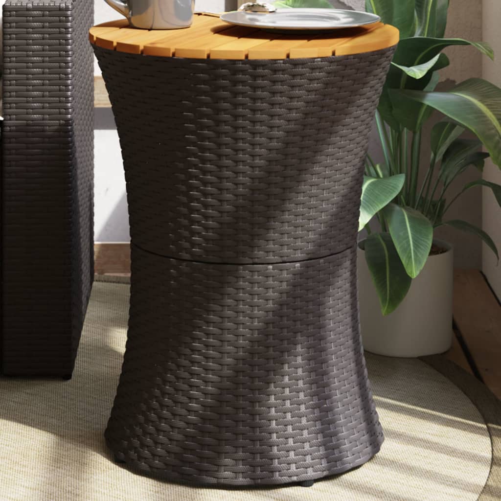Havebord trommeform sort polyrattan massivt træ