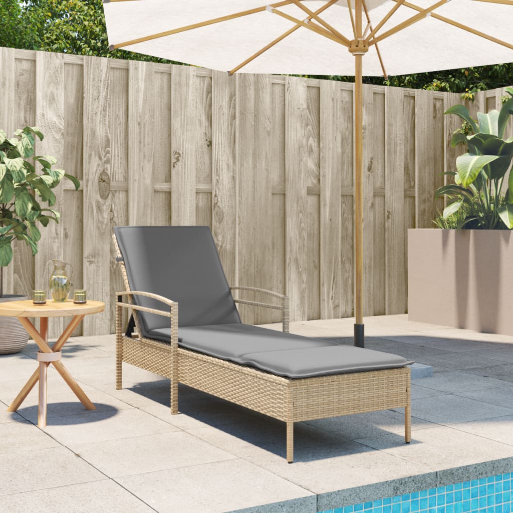Solseng med pude Beige 63x200x81 cm Poly Rattan