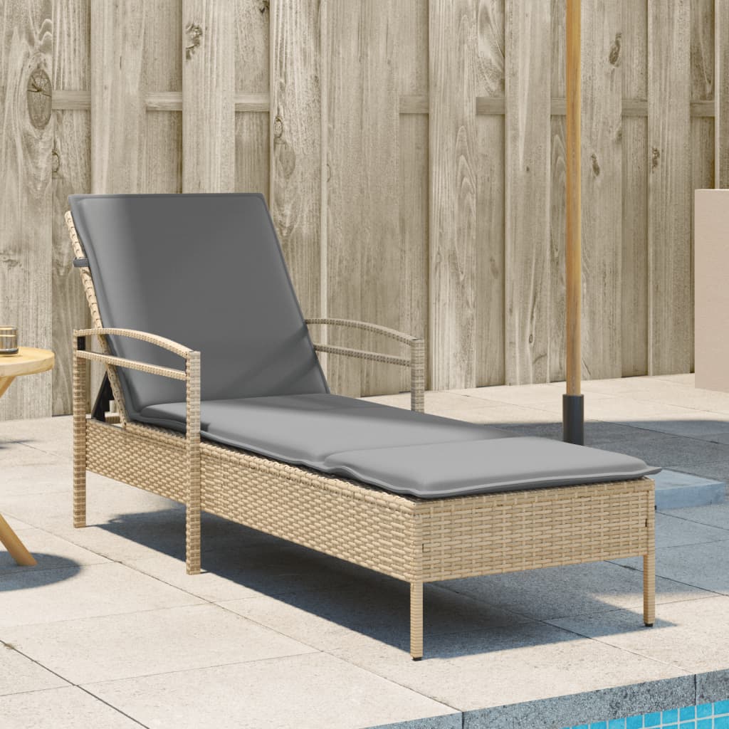 Solseng med pude Beige 63x200x81 cm Poly Rattan