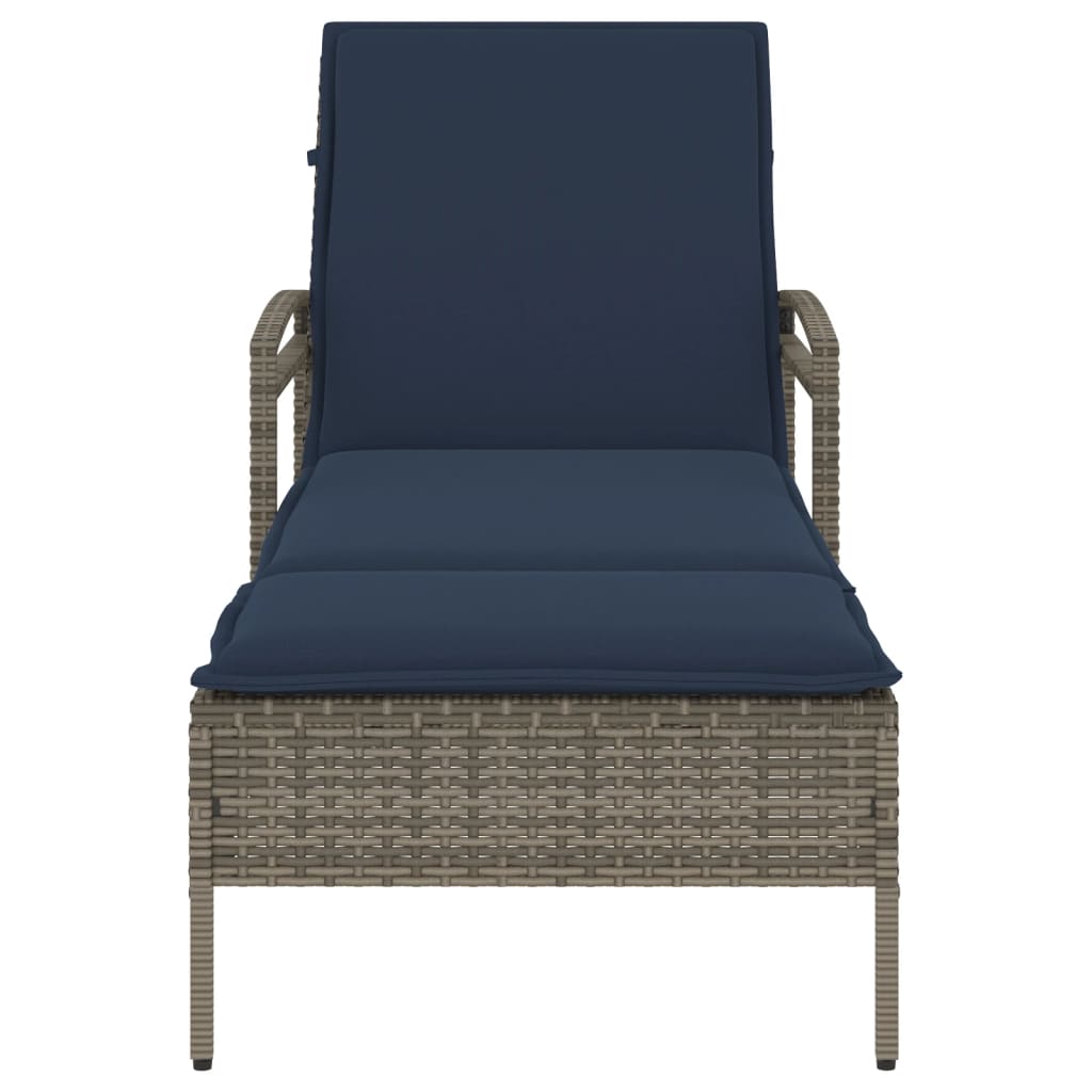 Sonnenliege mit Kissen Grau 63 x 200 x 81 cm Poly Rattan