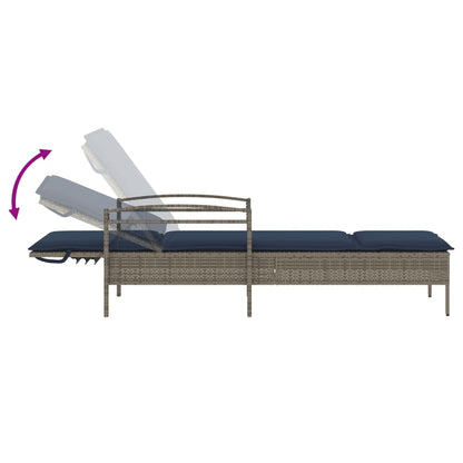 Sonnenliege mit Kissen Grau 63 x 200 x 81 cm Poly Rattan