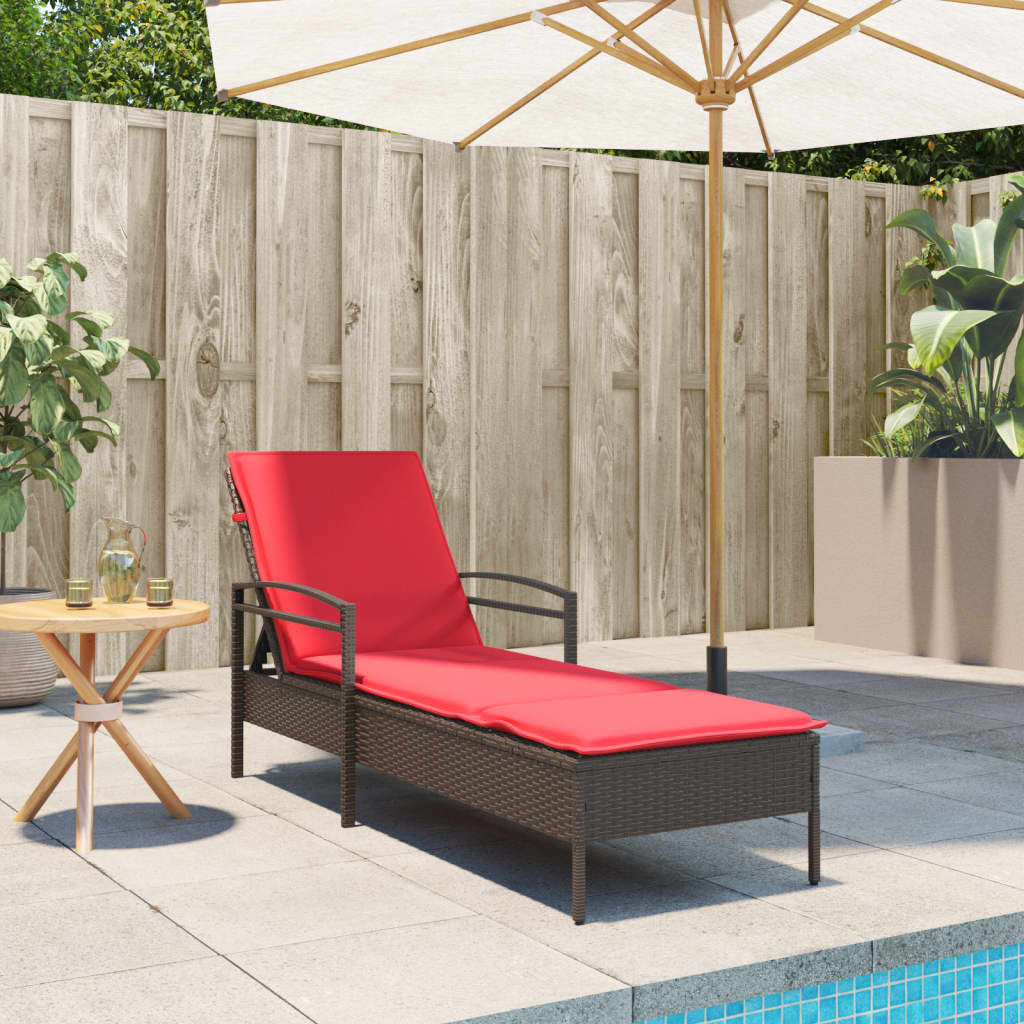 Sonnenliege mit Kissen Braun 63x200x81 cm Poly Rattan