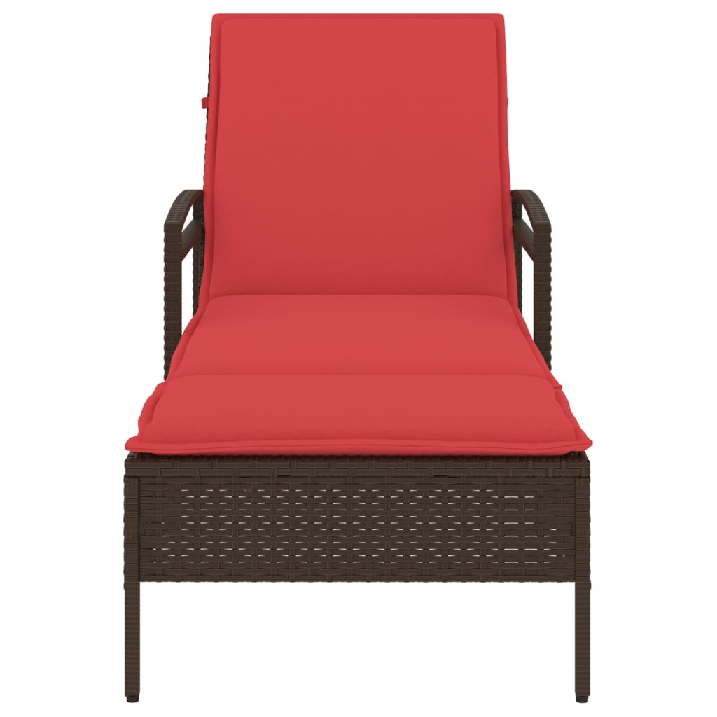 Sonnenliege mit Kissen Braun 63x200x81 cm Poly Rattan