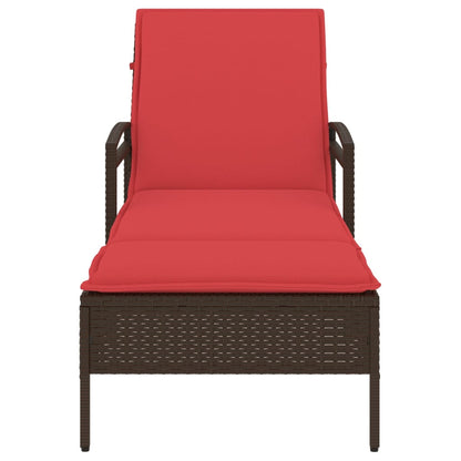 Sonnenliege mit Kissen Braun 63x200x81 cm Poly Rattan